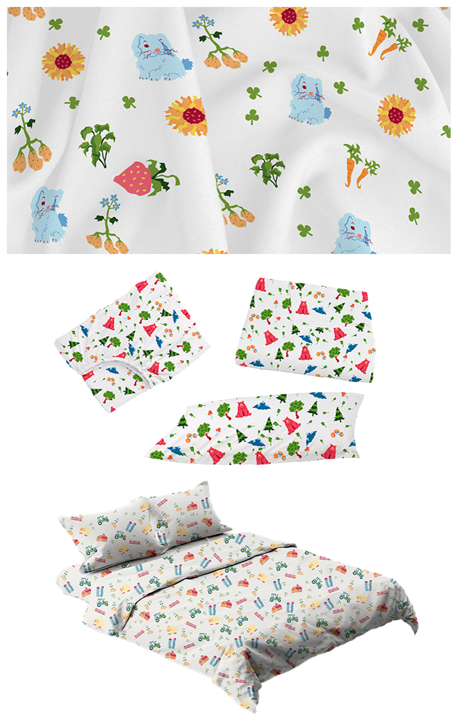 spudbuds bedding pieces mockups